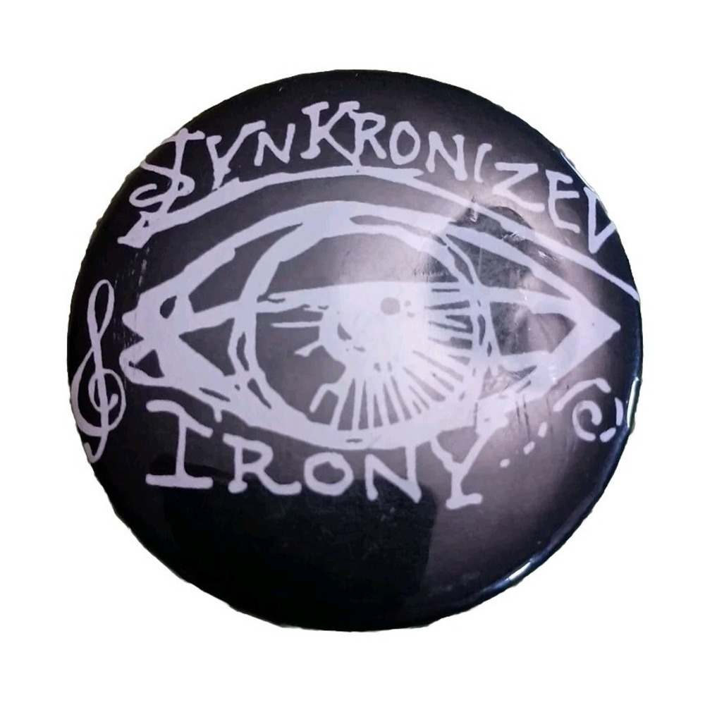 Vintage Synchronized Irony Rock Band Button Badge Pin Pinback Black White